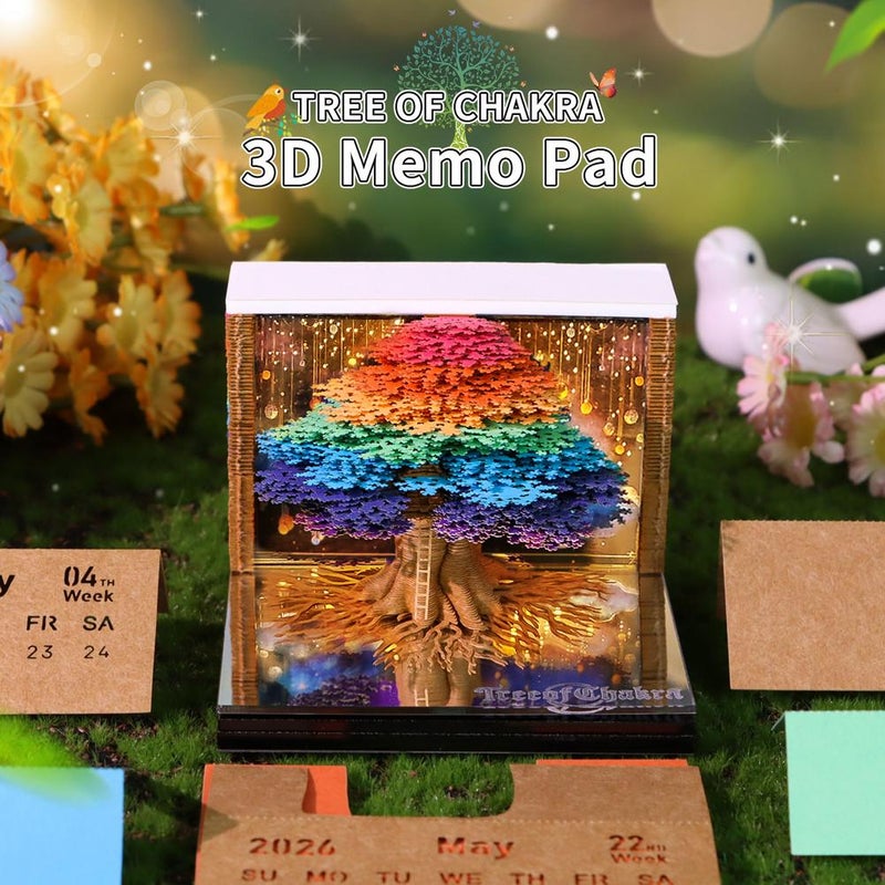 3D Calendar 2026, Desk Time Piece Calendar, Tear-Away 3D Paper Art Notepad with LED Lights, Tree of Life Tear-Off Paper Sculpture Desk Calendars Notepad, Christmas Creative Gift - Image 2